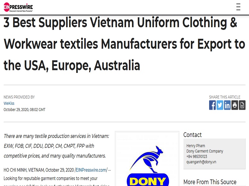 3 Best Suppliers Vietnam Uniform Clothing & Workwear textiles Manufacturers for Export to the USA, Europe, Australia