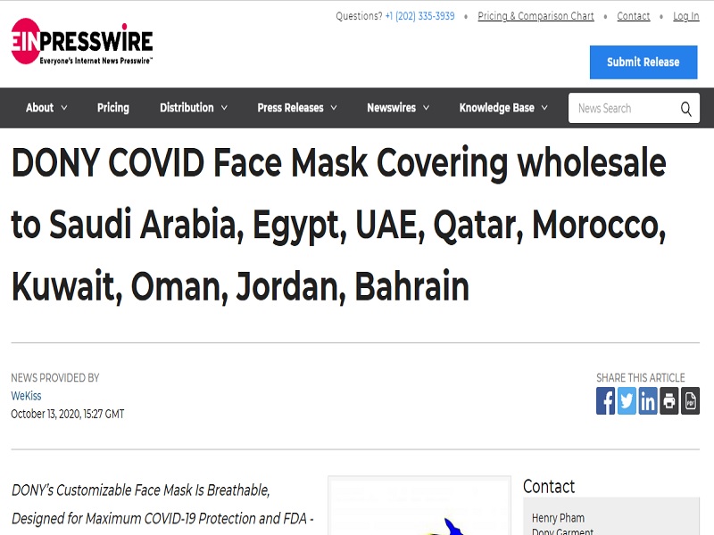 DONY COVID Face Mask Covering wholesale to Saudi Arabia, Egypt, UAE, Qatar, Morocco, Kuwait, Oman, Jordan, Bahrain