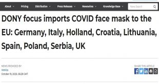 DONY focus imports COVID face mask to the EU: Germany, Italy, Holland, Croatia, Lithuania, Spain, Poland, Serbia, UK