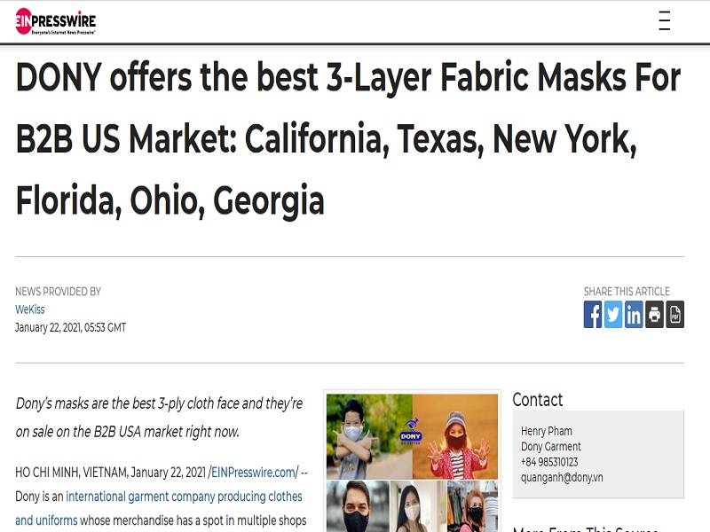 - DONY offers the best 3-Layer Fabric Masks For B2B US Market: California, Texas, New York, Florida, Ohio, Georgia
