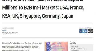 Dony Cloth Face Mask Wholesale Exports Millions To B2B Int-l Markets: USA, France, KSA, UK, Singapore, Germany, Japan