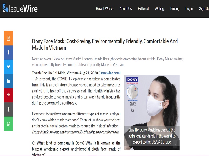 Dony Face Mask: Cost-Saving, Environmentally Friendly, Comfortable And Made In Vietnam