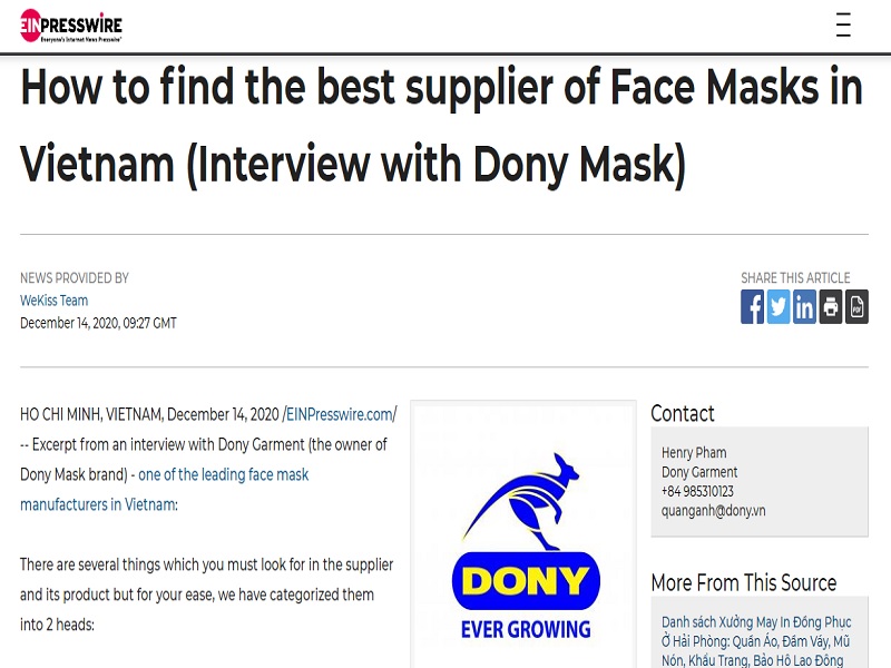 How to find the best supplier of Face Masks in Vietnam (Interview with Dony Mask)