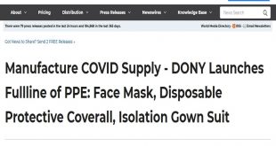 Manufacture COVID Supply - DONY Launches Fullline of PPE: Face Mask, Disposable Protective Coverall, Isolation Gown Suit
