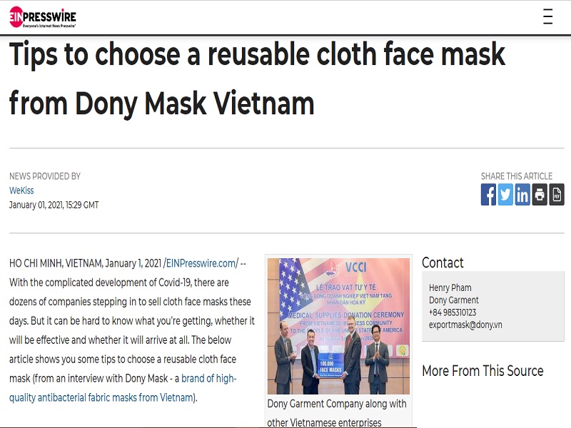 Tips to choose a reusable cloth face mask from Dony Mask Vietnam