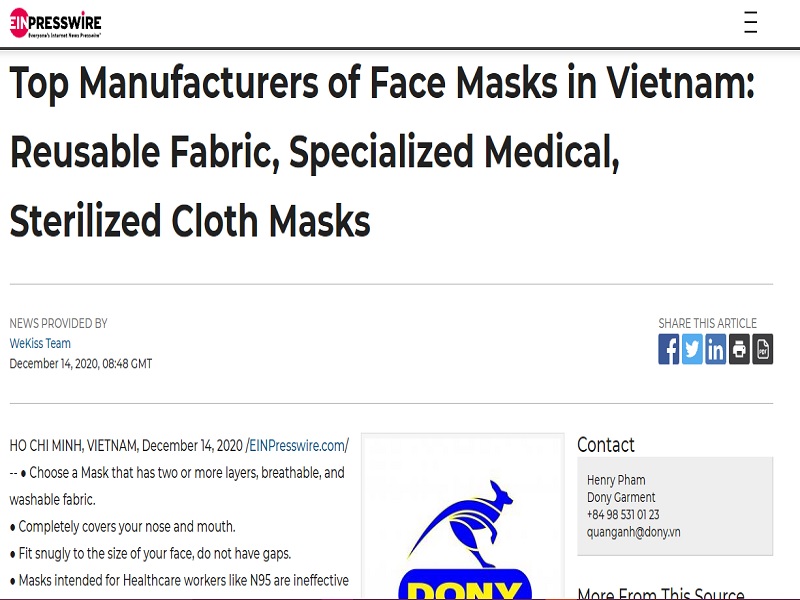 Top Manufacturers of Face Masks in Vietnam: Reusable Fabric, Specialized Medical, Sterilized Cloth Masks