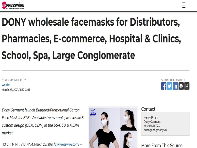 DONY wholesale facemasks for Distributors, Pharmacies, E-commerce, Hospital & Clinics, School, Spa, Large Conglomerate
