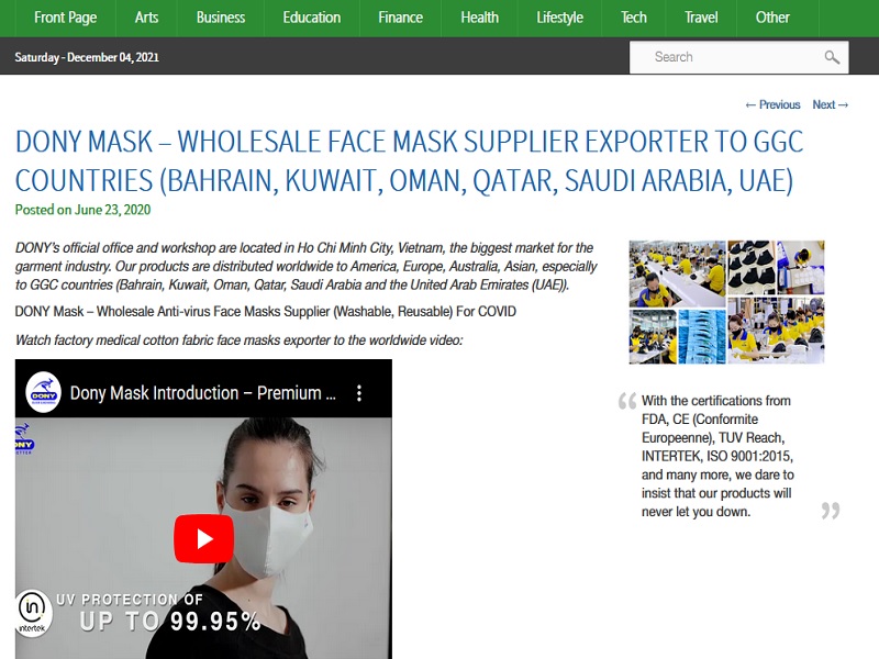 Dony Mask Wholesale face mask supplier exporter to GGC Countries