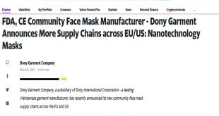 FDA, CE Community Face Mask Manufacturer - Dony Garment Announces More Supply Chains across EU/US: Nanotechnology Masks