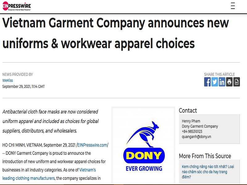 Vietnam Garment Company announces new uniforms & workwear apparel choices