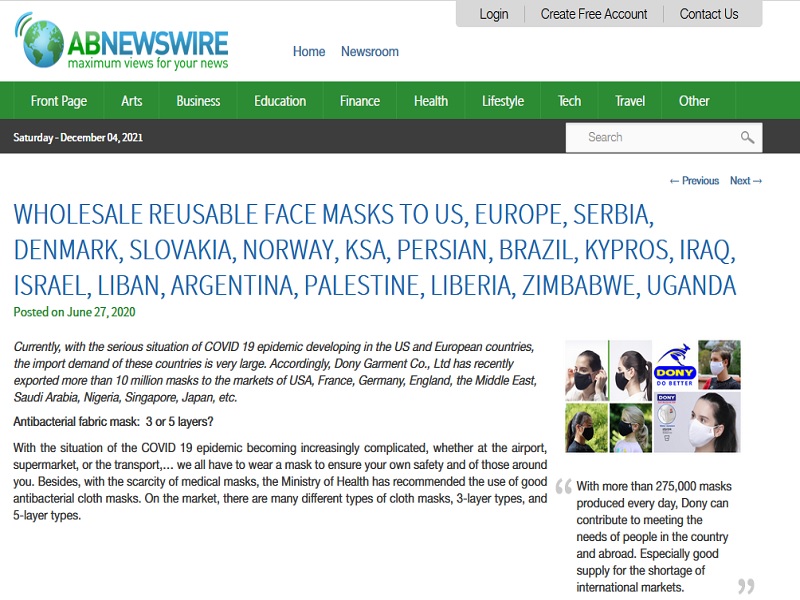 Wholesale Reusable Face Masks To US, Europe, Serbia, Denmark, Slovakia