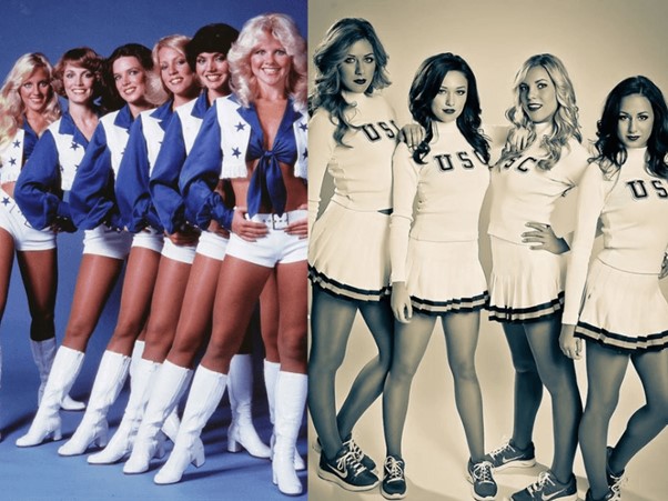 The classic cheerleading uniform reminds people of history