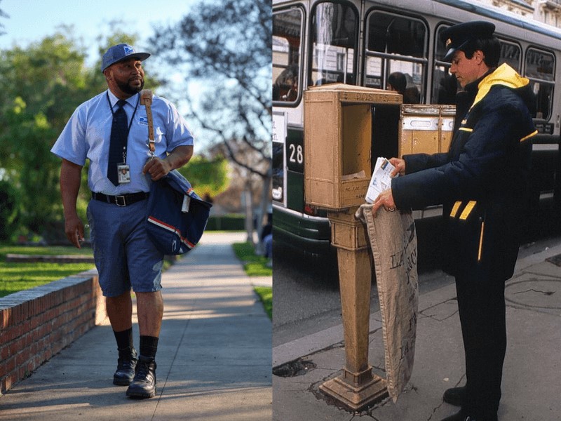 Outdoor postal employees are required to use high-visibility uniforms.
